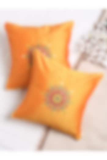 Orange Mirror Work Embroidered Cushion Cover (Set of 2) by Saka Designs - Home at Pernia's Pop Up Shop