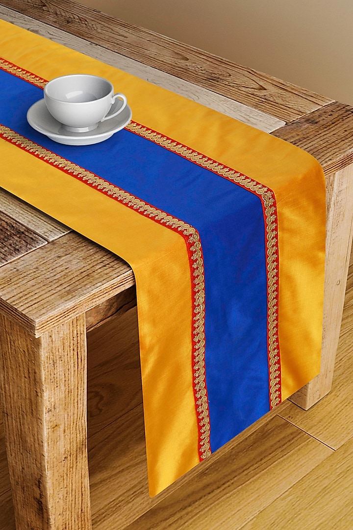 Blue & Mustard Silk Blend Table Runner by Saka Designs - Home