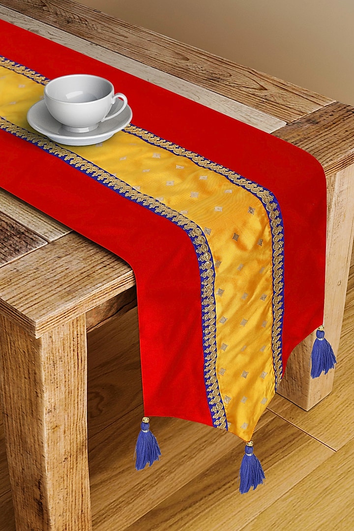 Red & Mustard Silk Blend Table Runner by Saka Designs - Home