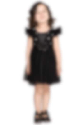 Black Polyester Embellished Dress For Girls by Saka Designs