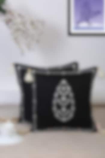 Black Ethnic Motif Cotton Cushion Covers (Set of 2) by Saka Designs - Home