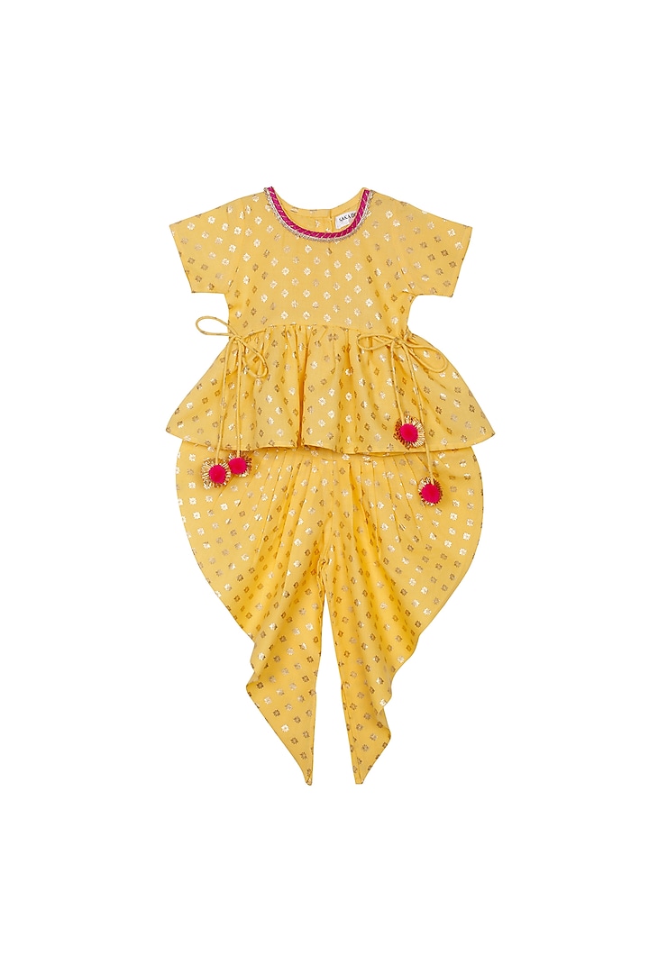 Mustard Cotton Blend Dhoti Set For Girls by Saka Designs