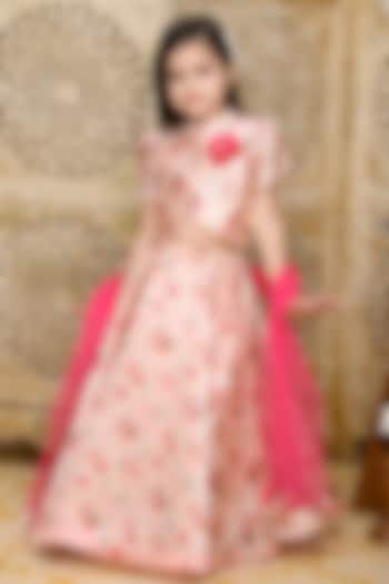 Pink Organza Printed Lehenga Set For Girls by Saka Designs at Pernia's Pop Up Shop