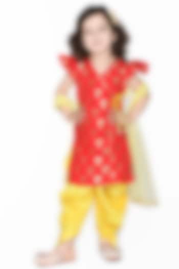 Yellow Art Silk Dhoti Set For Girls by Saka Designs at Pernia's Pop Up Shop