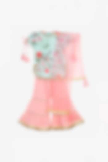 Pink Cotton Sharara Set For Girls by Saka Designs