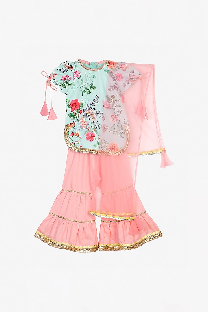 Pink Cotton Sharara Set For Girls by Saka Designs