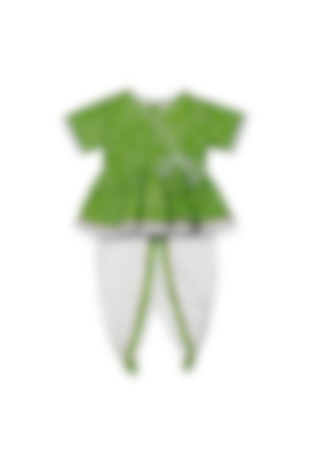 White Pure Cotton Bandhani Printed Dhoti Set For Girls by Saka Designs at Pernia's Pop Up Shop