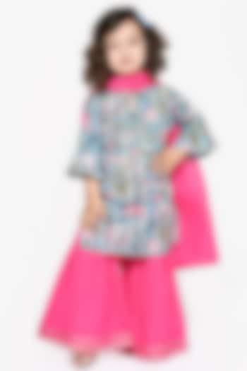 Pink Pure Cotton Sharara Set For Girls by Saka Designs at Pernia's Pop Up Shop