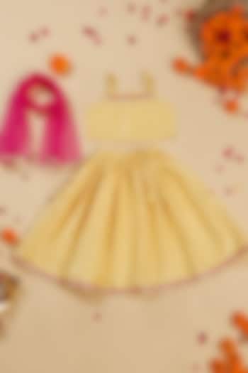 Yellow Poly Cotton Foil Printed Lehenga Set For Girls by Saka Designs at Pernia's Pop Up Shop