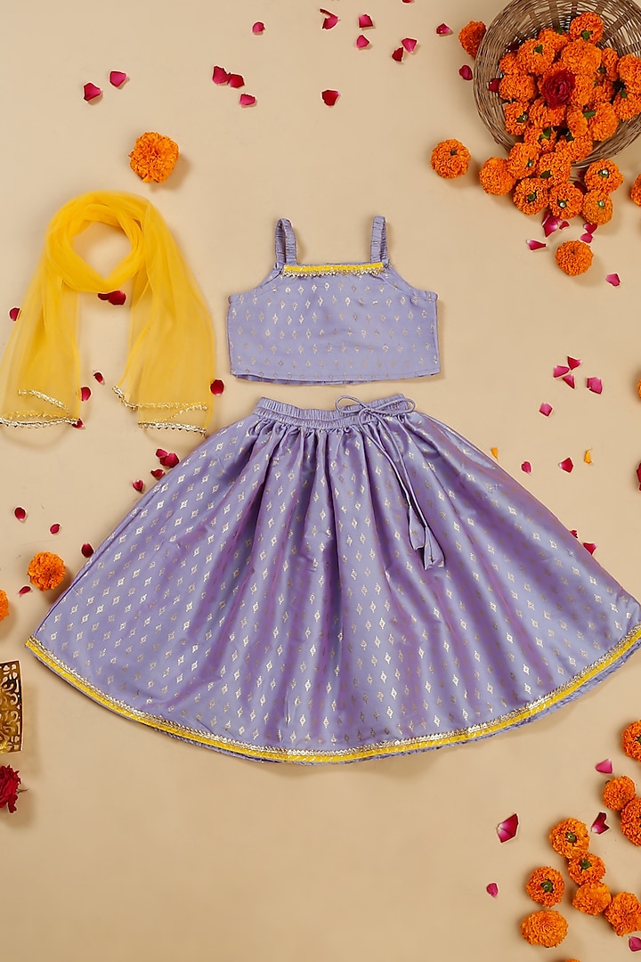 Lavender Art Silk Foil Printed Lehenga Set For Girls by Saka Designs at Pernia's Pop Up Shop