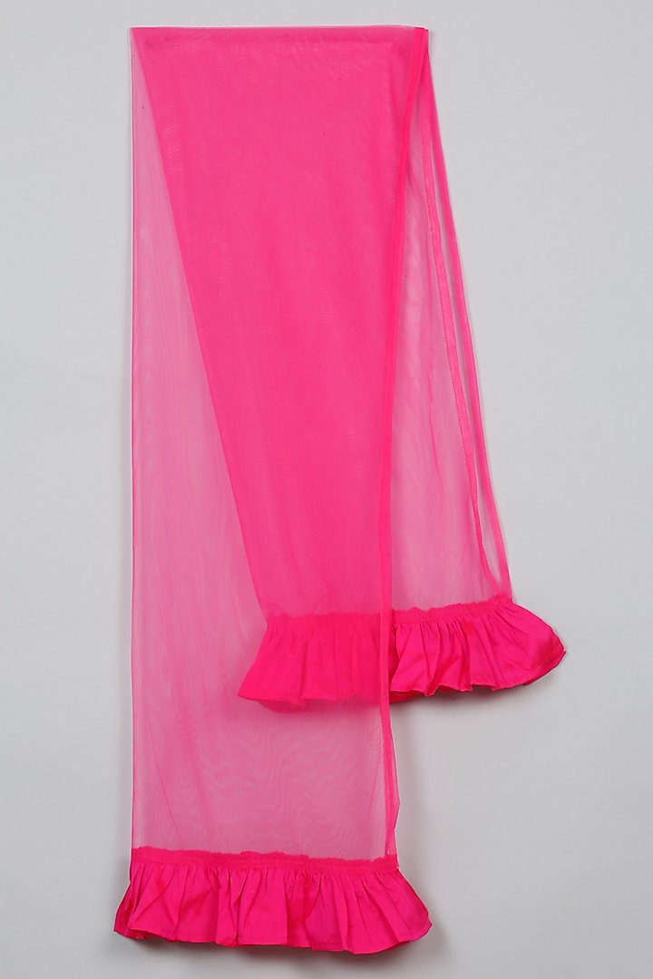 Magenta Net Mirror Embroidered Lehenga Set For Girls by Saka Designs at Pernia's Pop Up Shop
