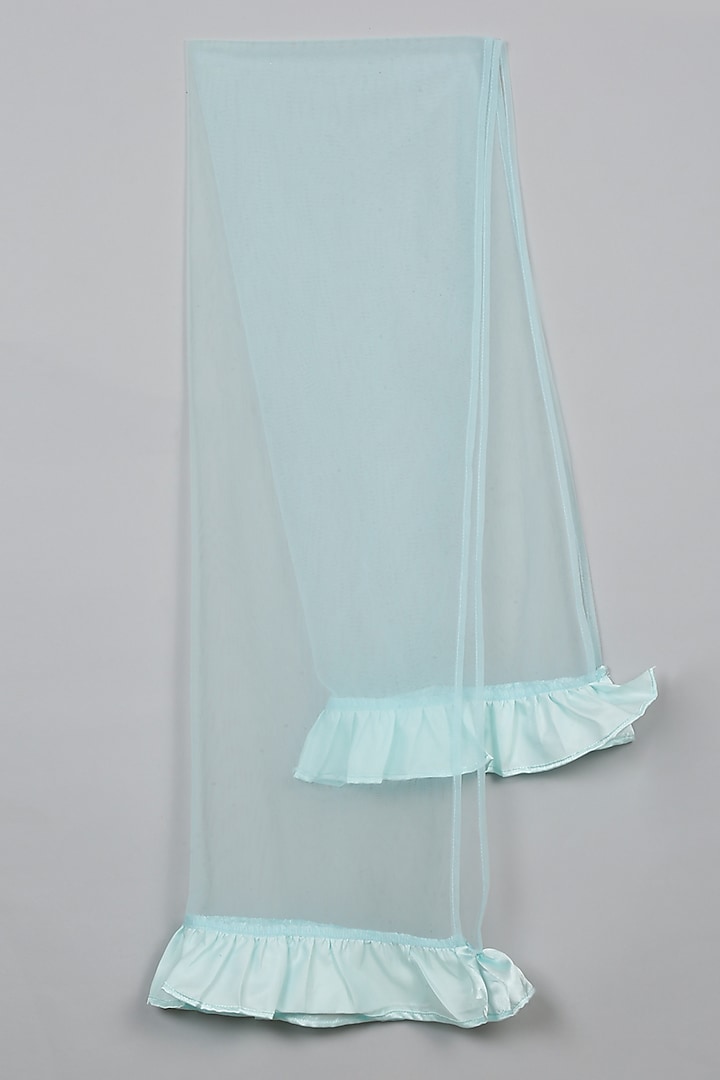 Sky Blue Net Mirror Embroidered Lehenga Set For Girls by Saka Designs at Pernia's Pop Up Shop
