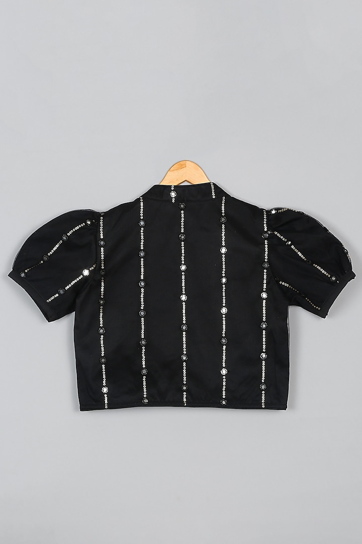 Black Net Mirror Embroidered Lehenga Set For Girls by Saka Designs at Pernia's Pop Up Shop