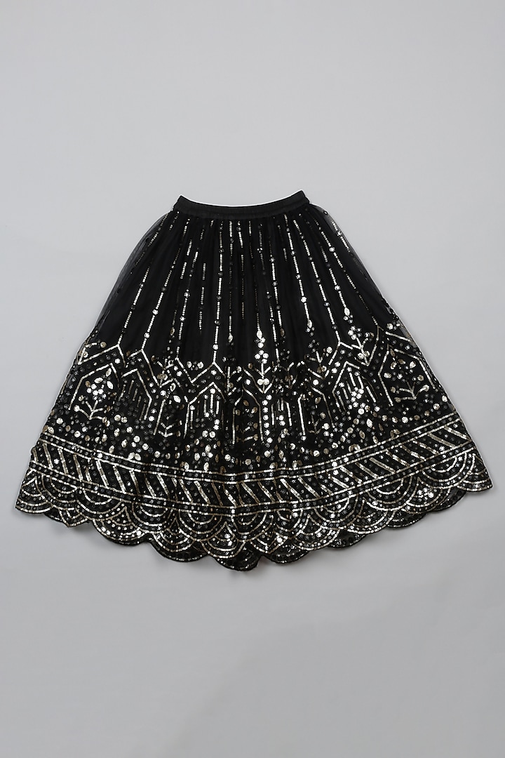 Black Net Mirror Embroidered Lehenga Set For Girls by Saka Designs at Pernia's Pop Up Shop