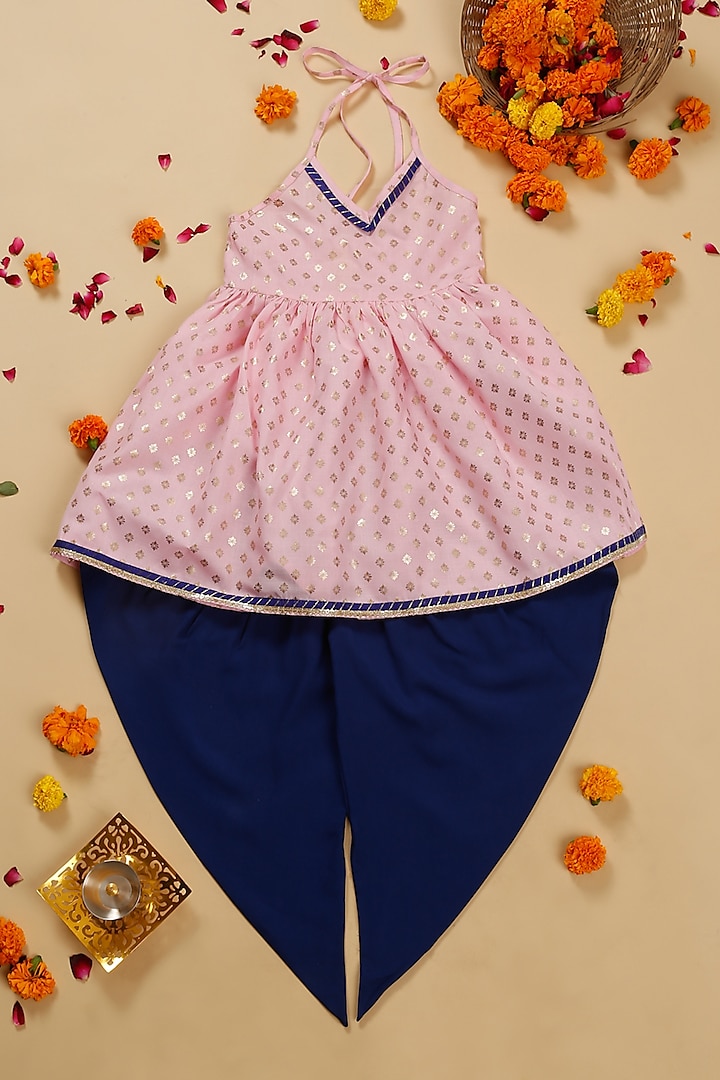 Navy Taffeta Dhoti Set For Girls by Saka Designs at Pernia's Pop Up Shop