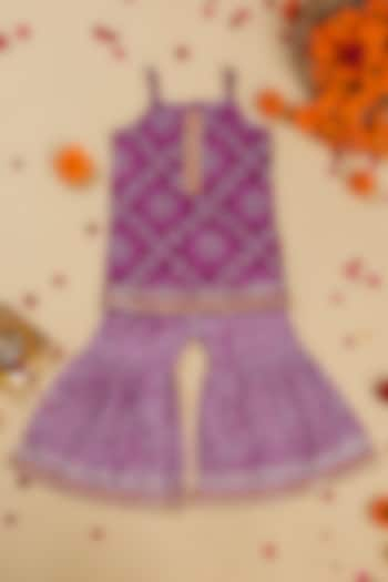 Purple Cotton Printed Sharara Set For Girls by Saka Designs at Pernia's Pop Up Shop