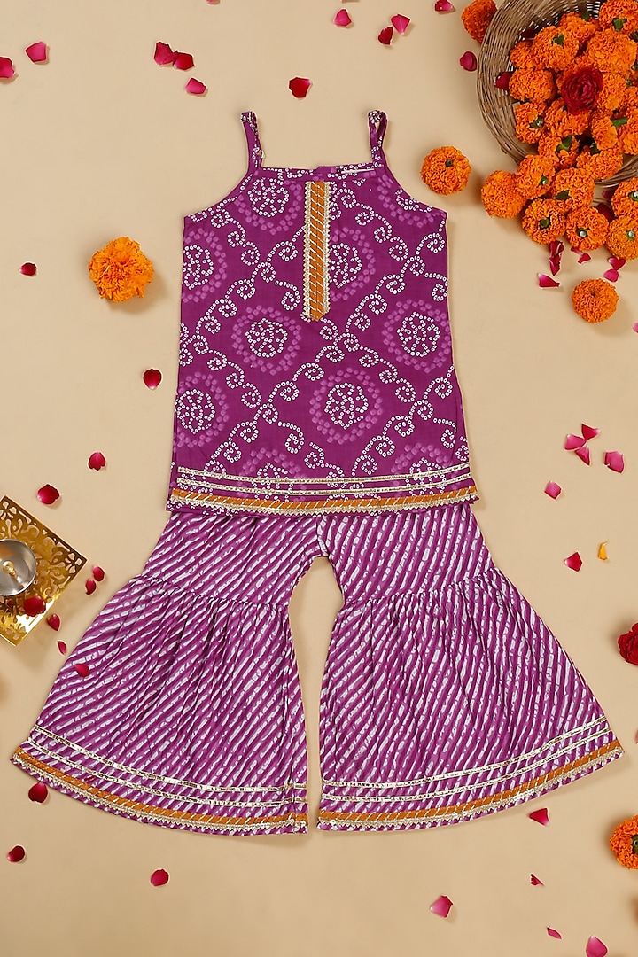 Purple Cotton Printed Sharara Set For Girls by Saka Designs at Pernia's Pop Up Shop