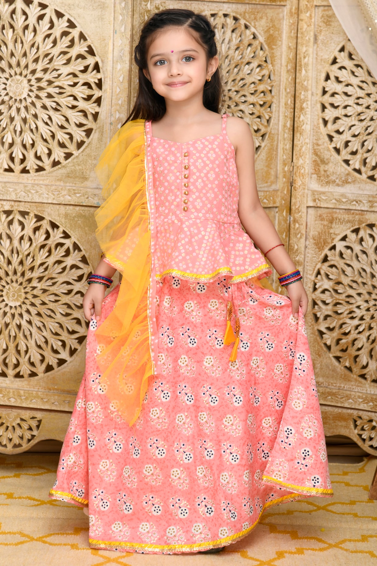 Buy Saka Designs Girls Printed Lehenga Choli With Dupatta - Pink & Yellow  (6-12 Months) at Amazon.in