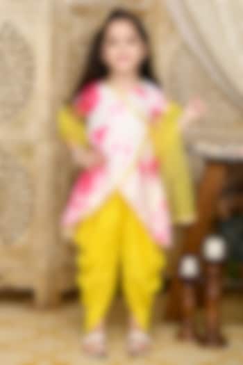 Yellow Art Silk Dhoti Set For Girls by Saka Designs