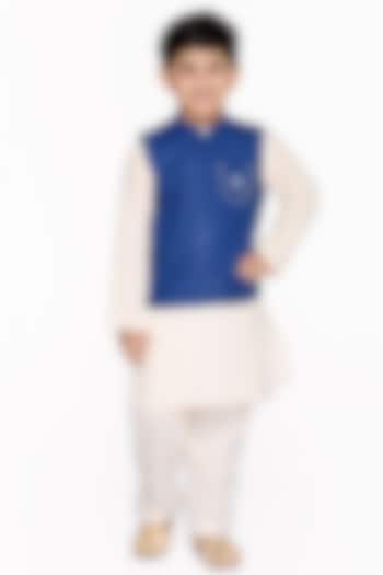 Blue Nehru Jacket With Cotton Kurta Set For Boys by Saka Designs