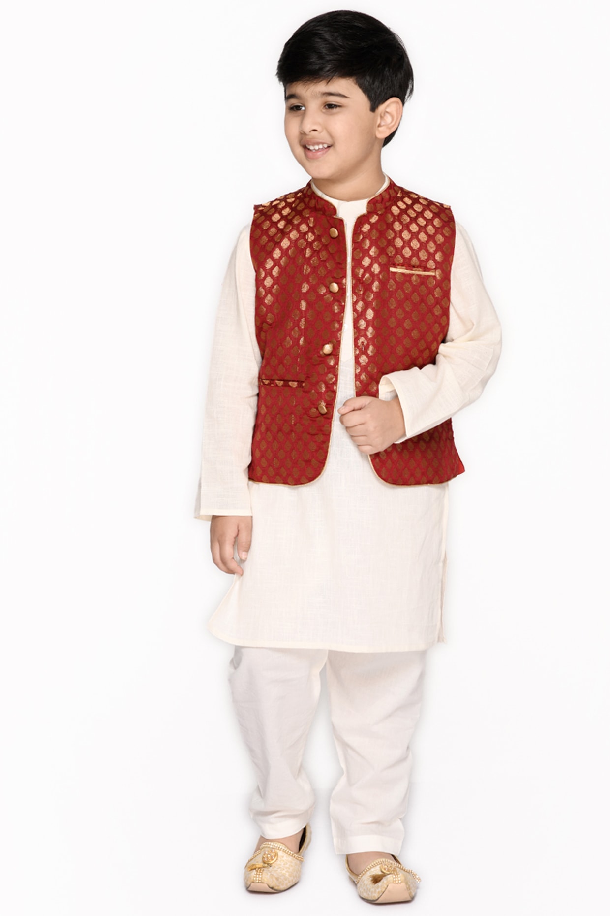 Red Readymade Kurta Pajama With Nehru Jacket Latest 248MW06