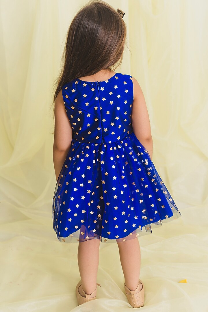 Royal Blue Printed Frock For Girls by Saka Designs at Pernia's Pop Up Shop