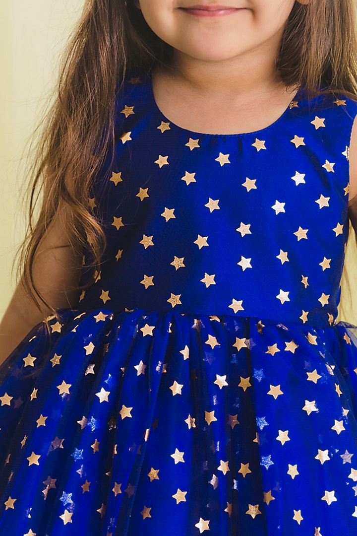 Royal Blue Printed Frock For Girls by Saka Designs at Pernia's Pop Up Shop