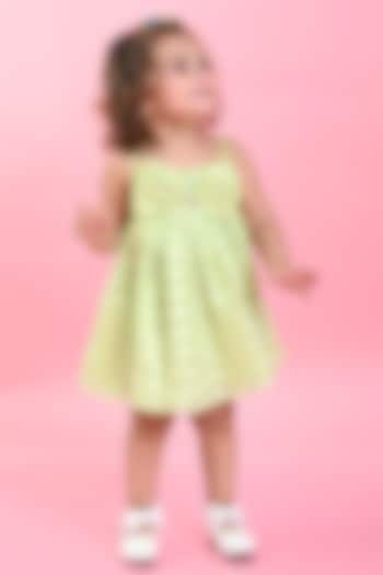 Pastel Green Poly Georgette Printed Dress For Girls by Saka Designs