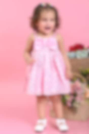 Pastel Pink Poly Georgette Printed Dress For Girls by Saka Designs