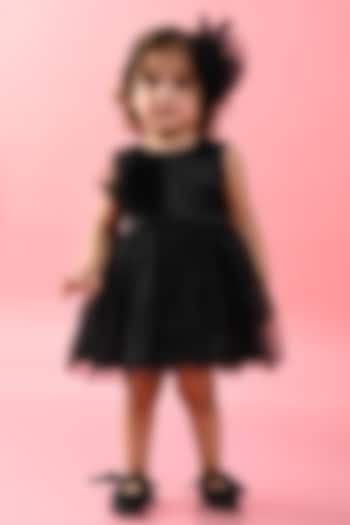 Black Net Printed Dress For Girls by Saka Designs