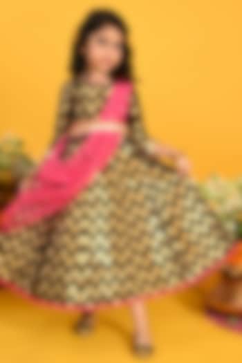 Black Banarasi Jacquard Gown With Dupatta For Girls by Saka Designs at Pernia's Pop Up Shop