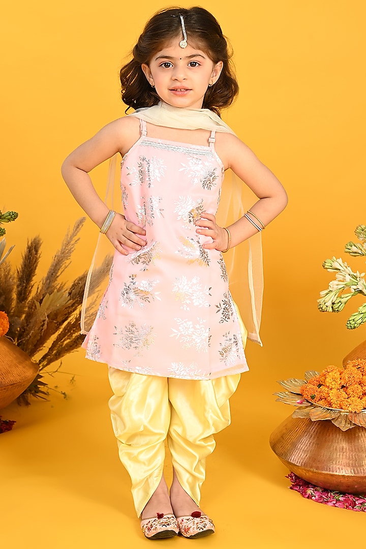 Mauve Poly Georgette Printed & Embroidered Kurta Set For Girls by Saka Designs