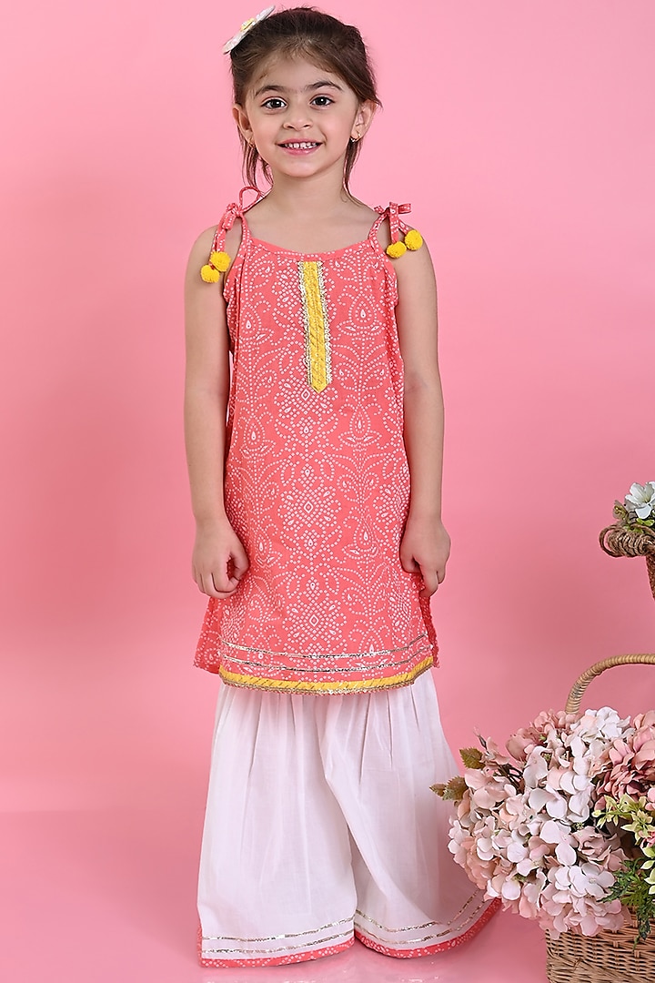 White Cotton Sharara Set For Girls by Saka Designs