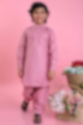 Dark Peach Cotton Blend Pathani Kurta Set For Boys by Saka Designs