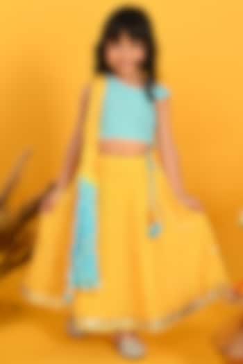 Yellow Poly Georgette Embroidered Lehenga Set For Girls by Saka Designs at Pernia's Pop Up Shop