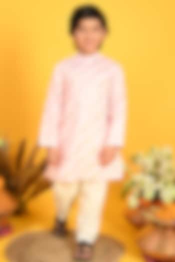 Pink Cotton Blend Printed Kurta Set For Boys by Saka Designs