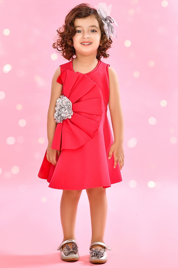 Red Sandwich Frock For Girls by Saka Designs