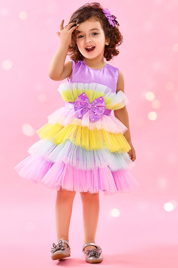 Multi Colored Satin & Net Frock For Girls by Saka Designs
