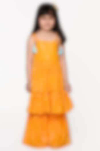 Orange Foil Printed Sharara Set For Girls by Saka Designs at Pernia's Pop Up Shop