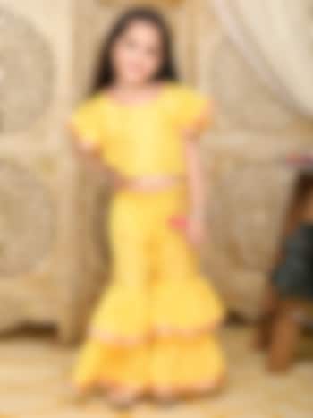 Yellow & Gold Embellished Sharara Set For Girls by Saka Designs