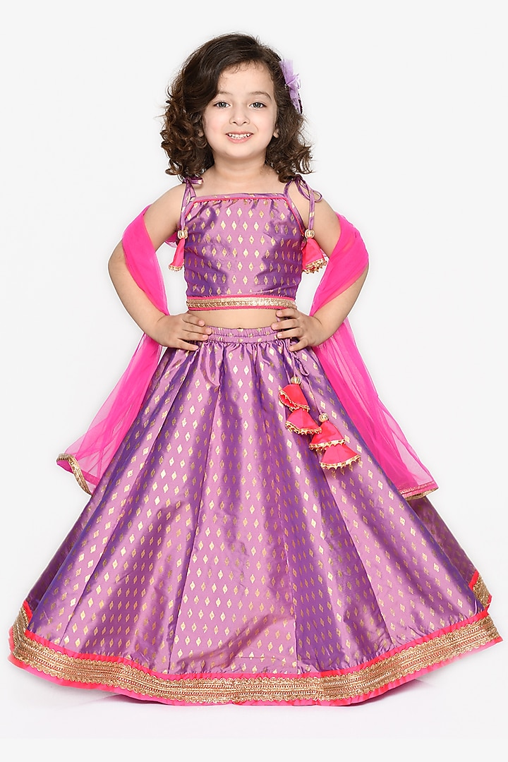 Purple Printed Lehenga Set For Girls by Saka Designs at Pernia's Pop Up Shop