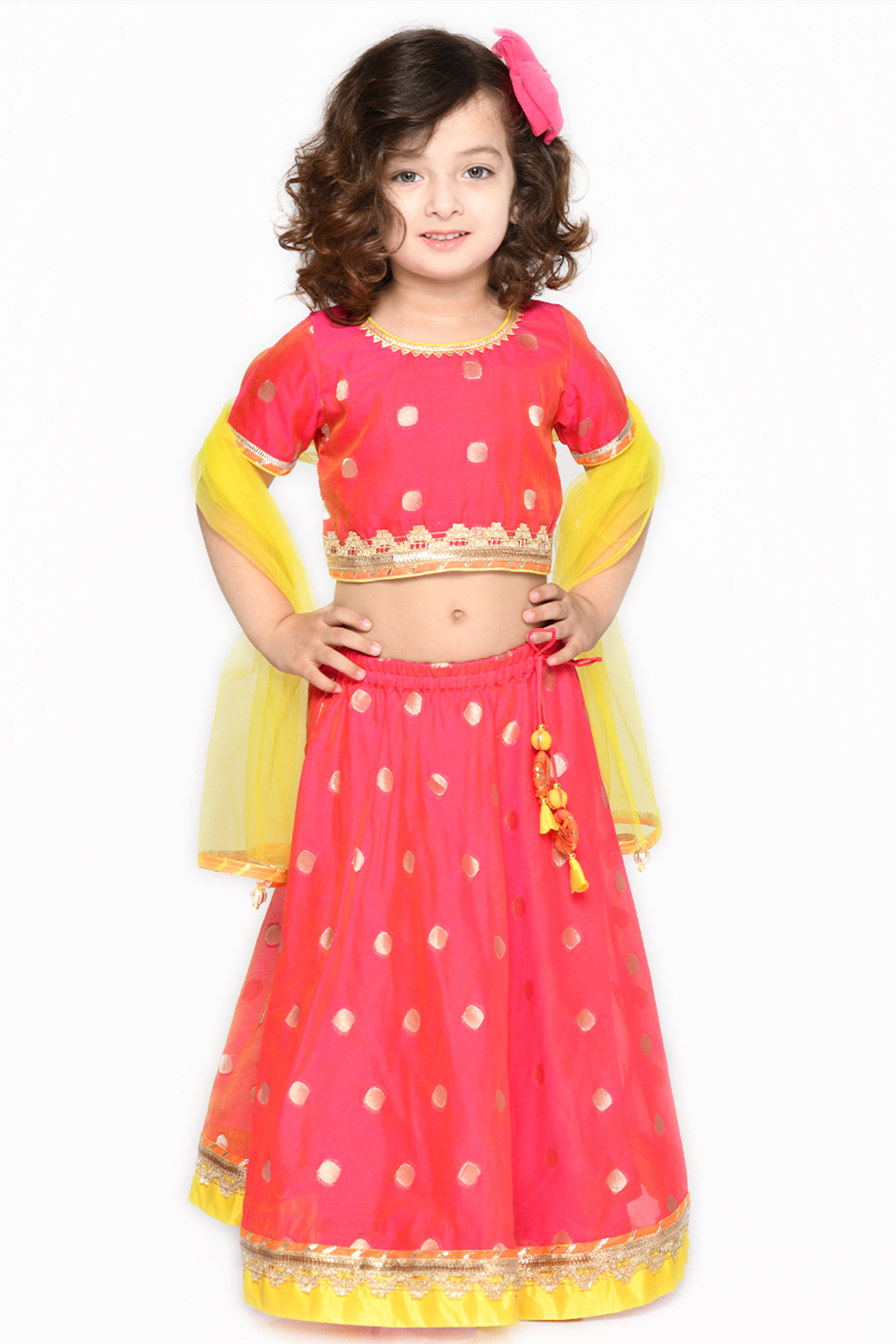 Magenta Silk Lehenga Set For Girls by Saka Designs