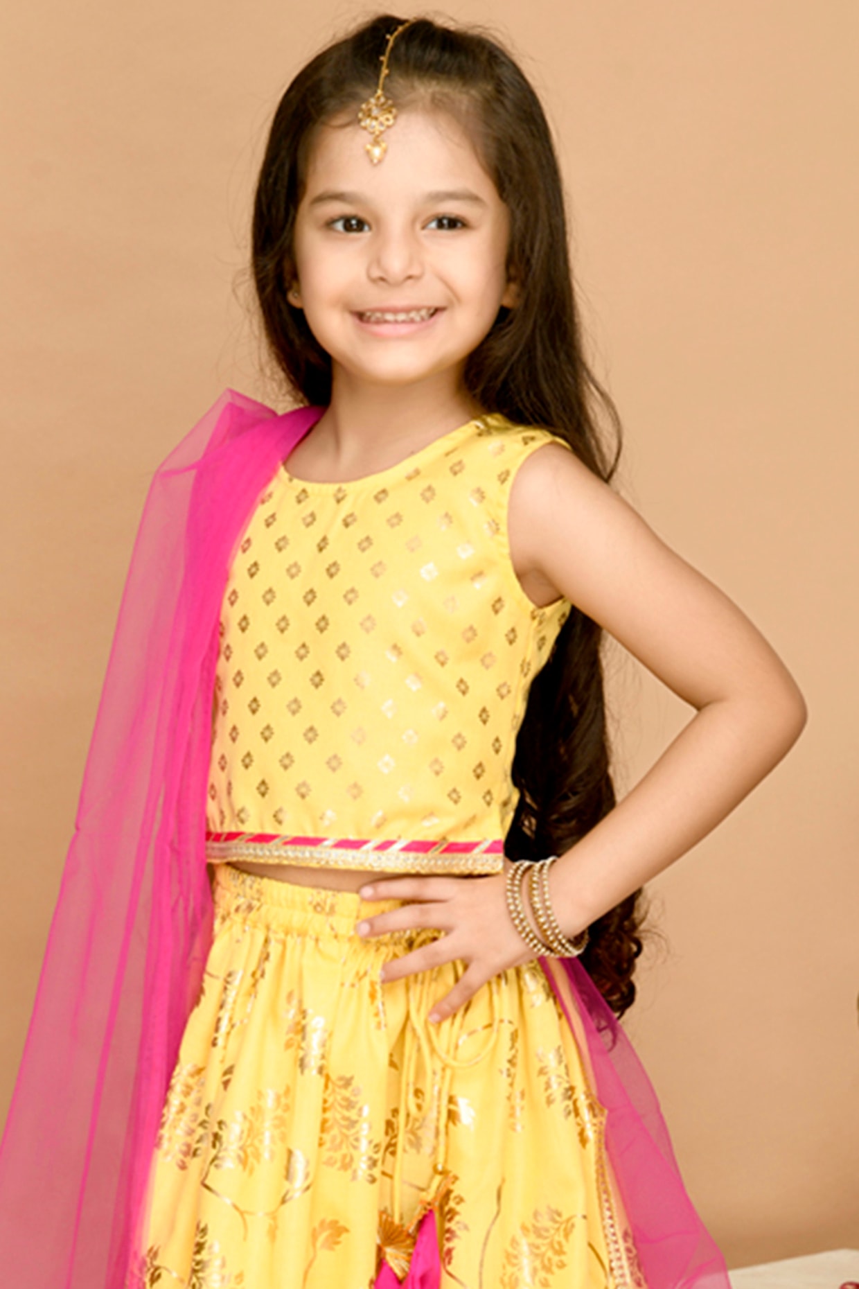 Buy Saka Designs By Sapna Sleeveless Lace Embellished Peplum Style Choli  With Jaquard Motif Foil Printed Lehenga Mustard Yellow & Blue for Girls  (8-9Years) Online in India, Shop at FirstCry.com - 14490572