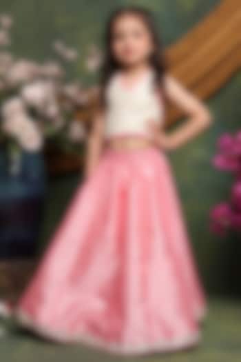 Pink Cotton Sequins Embellished Lehenga Set For Girls by Saka Designs at Pernia's Pop Up Shop