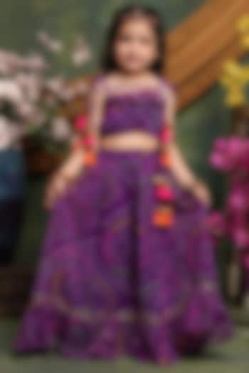 Purple Poly Georgette Bandhani Printed Lehenga Set For Girls by Saka Designs at Pernia's Pop Up Shop