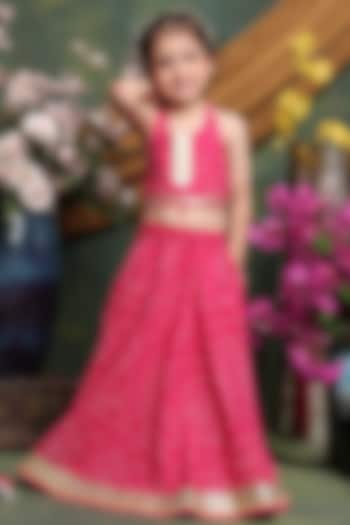 Magenta Cotton Bandhani Printed Lehenga Set For Girls by Saka Designs at Pernia's Pop Up Shop
