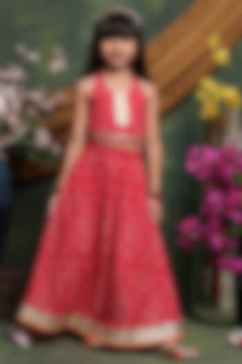 Red Cotton Bandhani Printed Lehenga Set For Girls by Saka Designs at Pernia's Pop Up Shop