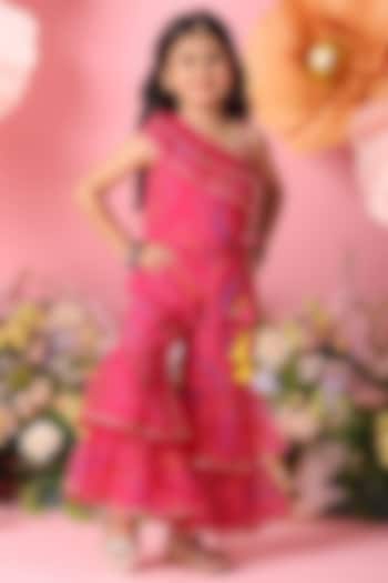 Pink Georgette Printed Sharara Set For Girls by Saka Designs at Pernia's Pop Up Shop