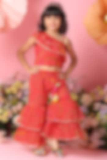 Orange Georgette Printed Sharara Set For Girls by Saka Designs at Pernia's Pop Up Shop