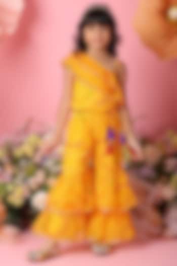 Yellow Georgette Sharara Set For Girls by Saka Designs at Pernia's Pop Up Shop